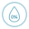 A simple graphic depicting a water droplet icon with the text "0%" inside a circular border, indicating zero water content.