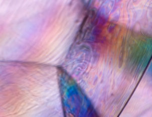 Close-up of colorful, iridescent patterns resembling soap bubbles, showcasing swirls of pastel shades.