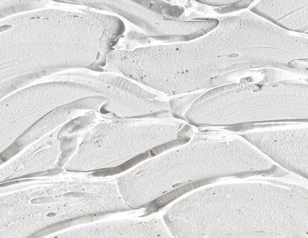 Texturierte, glanzende Transparente Geloberflache mit sanften Wellen und kleinen Blasen.