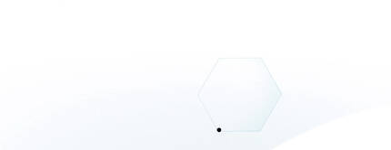 Un fond blanc minimaliste avec un hexagone transparent et un petit point noir en bas.